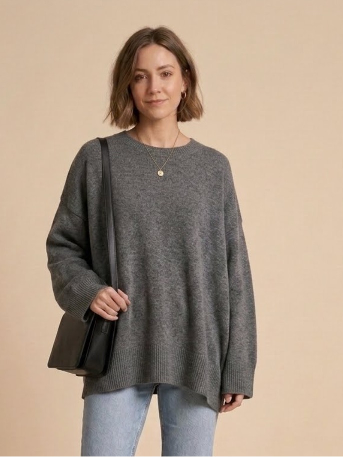 Ply Cashmere Tunic Sweater Top Lightweight High-Low Quiet Luxury Minimalist Lrg